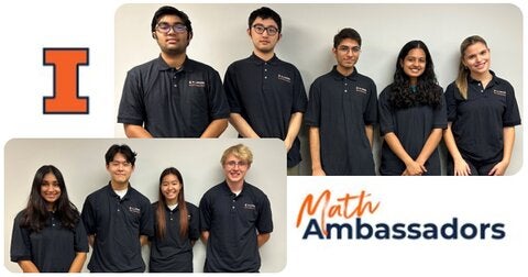 Nine undergraduate students wearing Department of Mathematics polo shirts