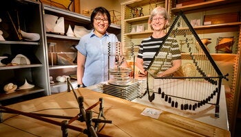 Sarah Park and Karen Mortensen with the Mathematical Objects Collection