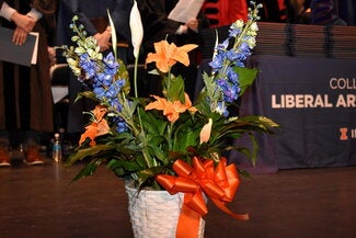 Lone flower pot, Virginia Theatre, Math Convocation 2025