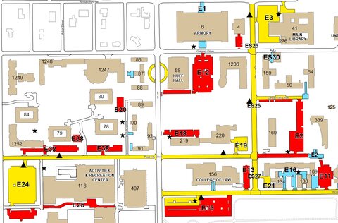 map of area surrounding Huff Hall