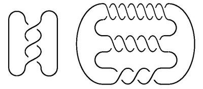 A trefoil knot and a nontrivial knot with alexander polynomial 1.