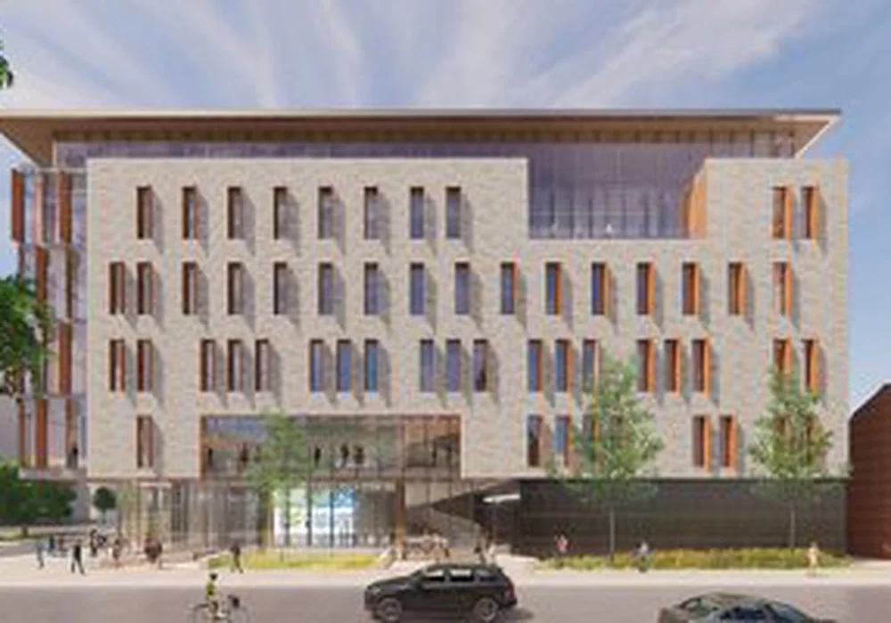 Conceptual rendering of the exterior of the new Illini Hall. New Illini Hall