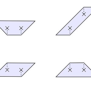 An image with 4 polygons, each annotated with lines and stars.